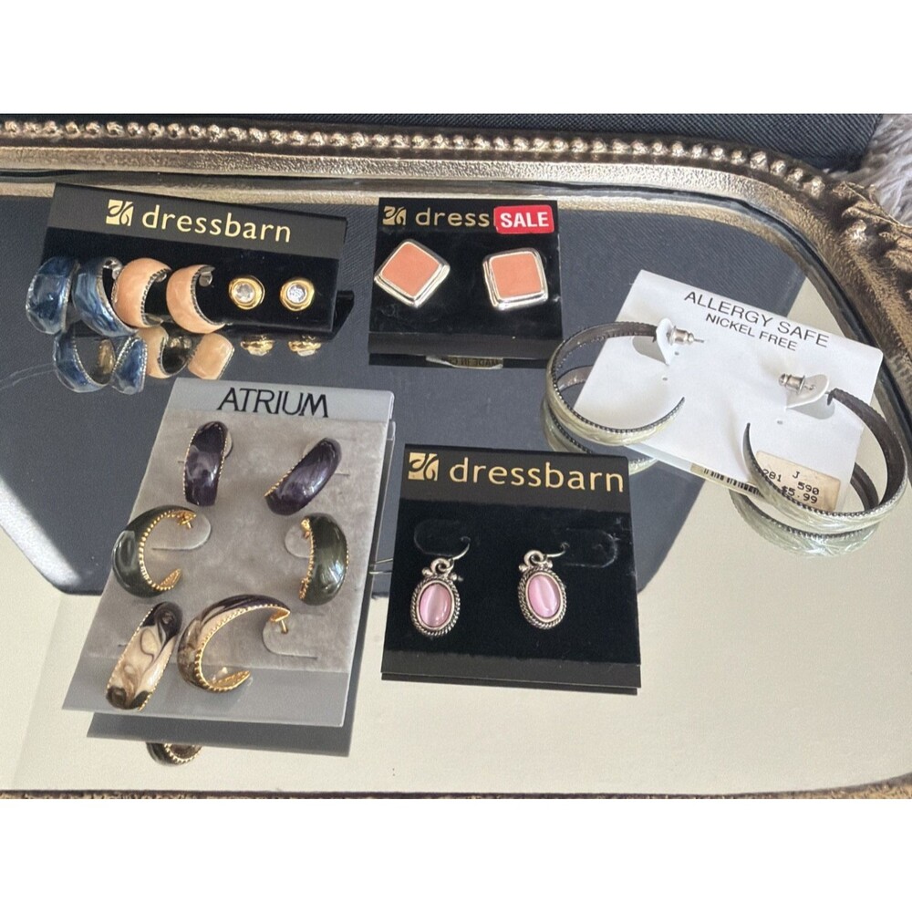 Lot of Dress Barn & Atrium 9 Pair Gold Silver Pierced Earrings Hoops Dangle NWT